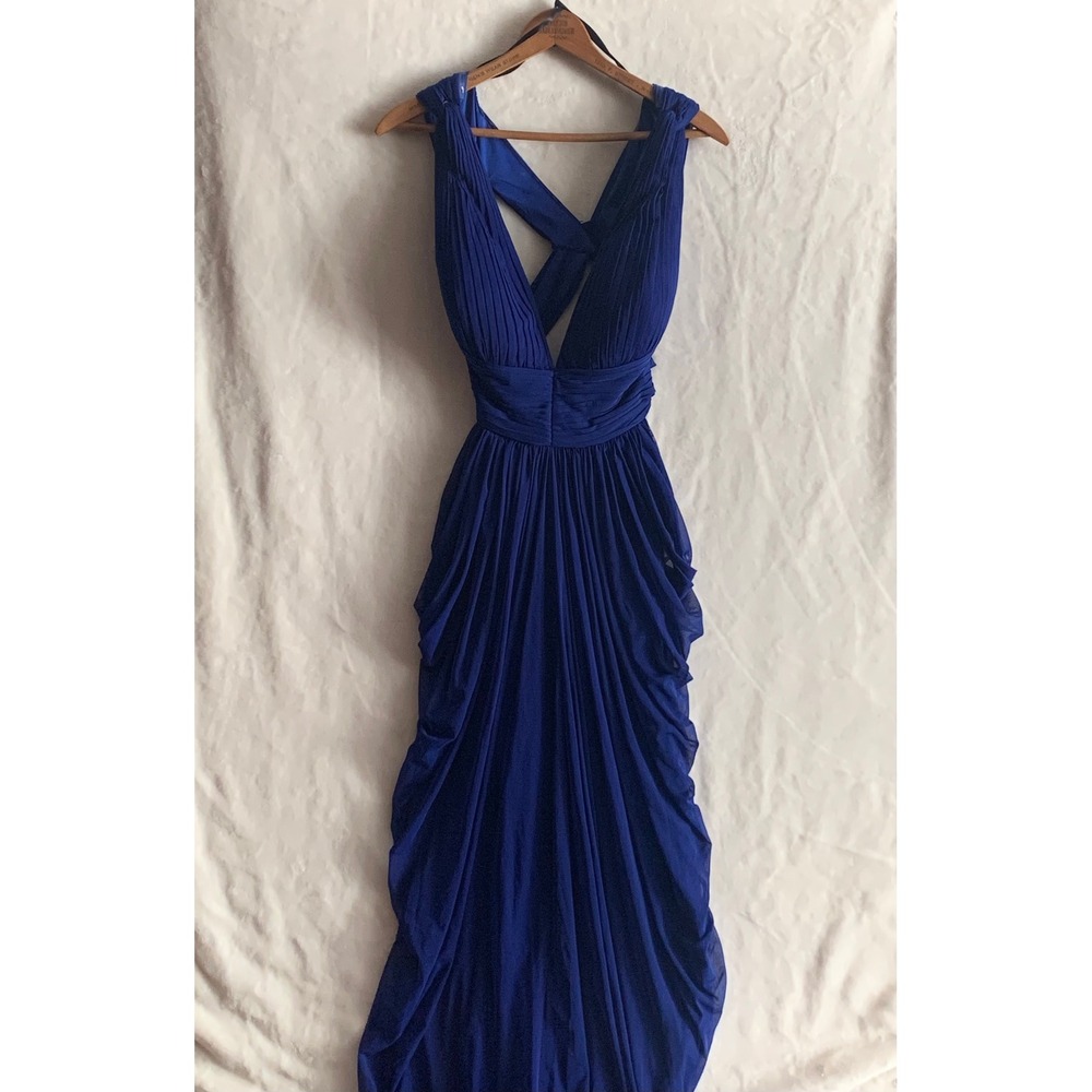 Cache‎ Blue Royal Halter Neck Draped Ruched Y2K Formal Evening Party Gown Size L